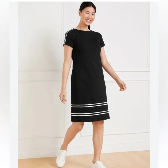 T BY TALBOTS PIQUÉ CREWNECK DRESS - CONTRAST STRIPE SIZE PM - Picture 1 of 7